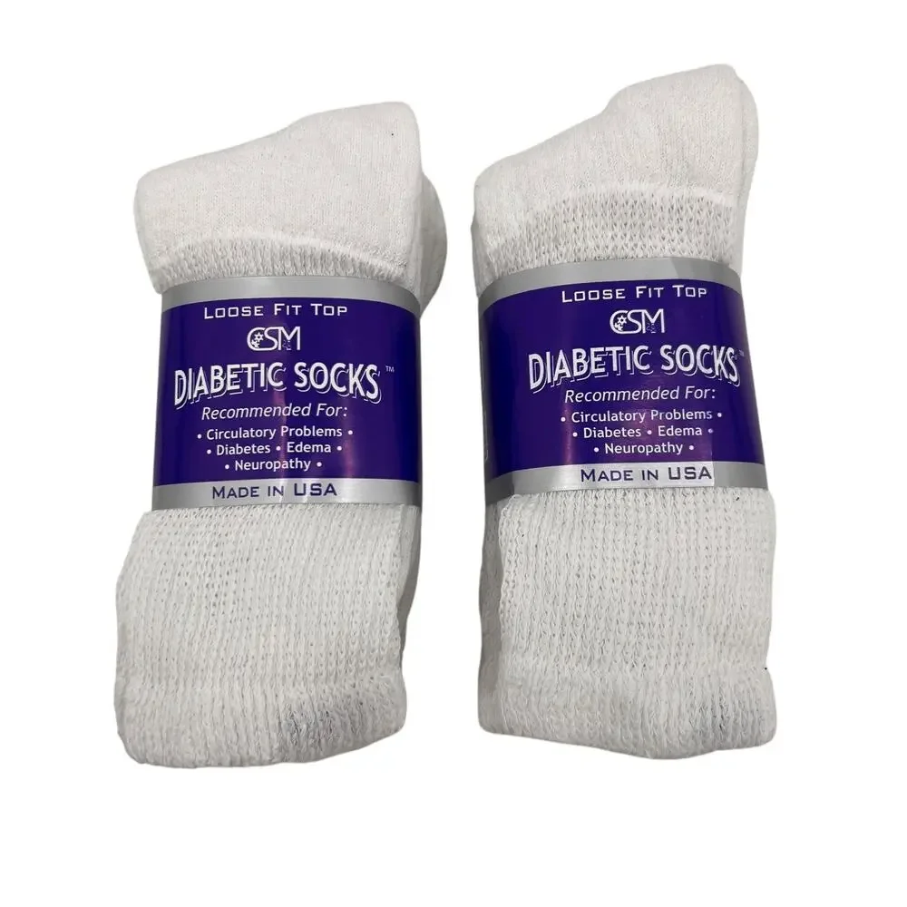 Vintage CSM Diabetic Socks Men Shoe Size 5-9 White Cotton Loose Made USA 6 Pairs